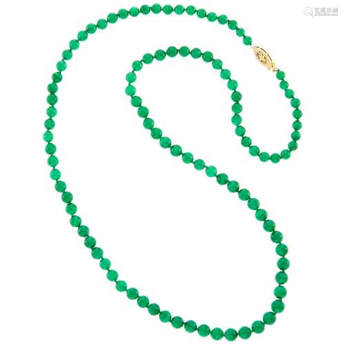 Jade Bead Necklace with Gold Clasp