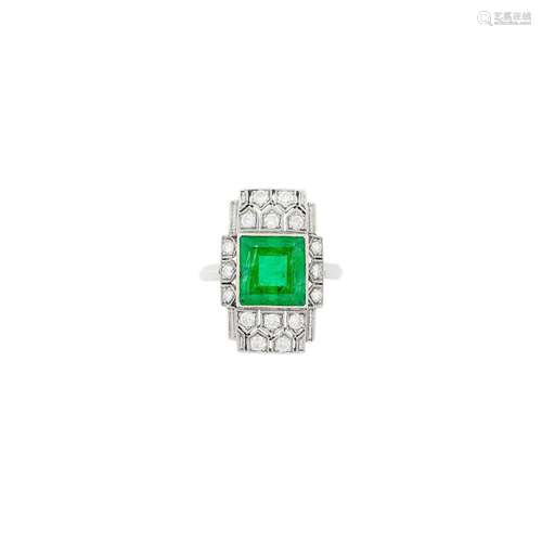 Koch Platinum, Emerald, and Diamond Ring