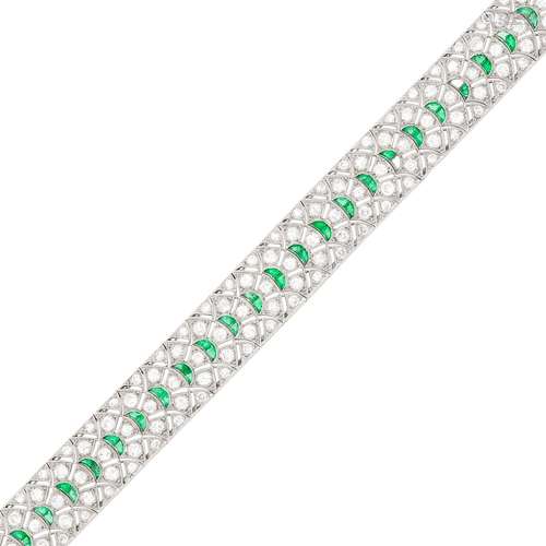 Platinum, Diamond and Emerald Bracelet, France