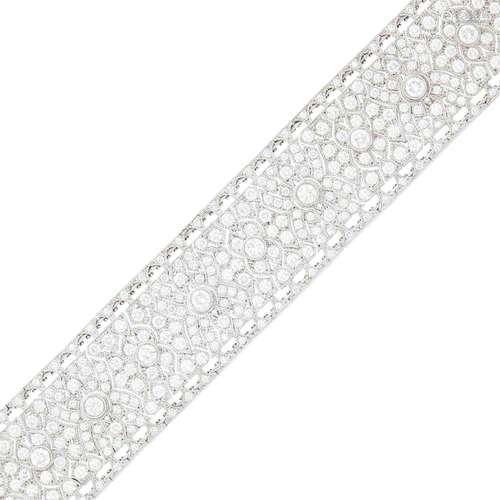 Wide Platinum and Diamond Bracelet