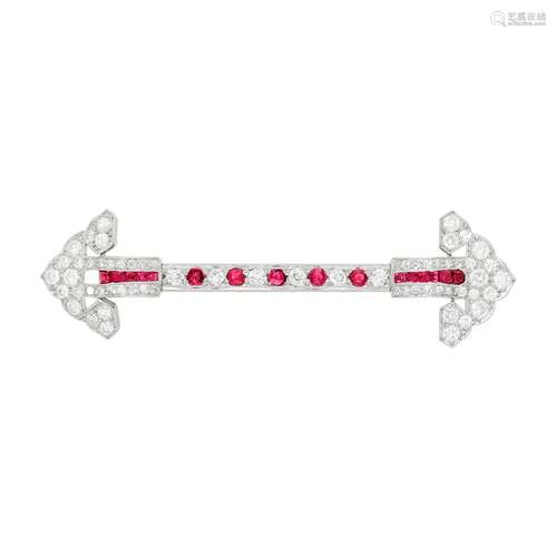 Cartier Platinum, Gold, Diamond and Ruby Brooch