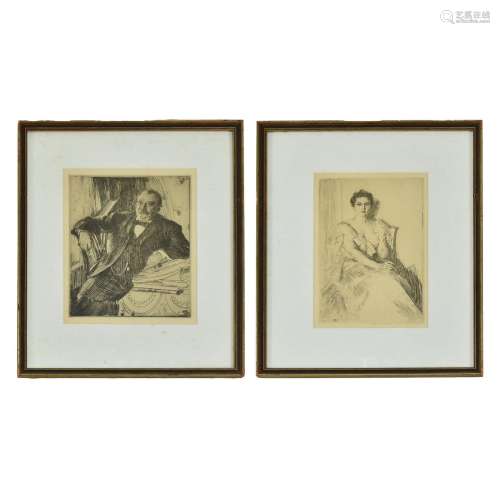 PAIR FRAMED ETCHING ART 2 PIECES