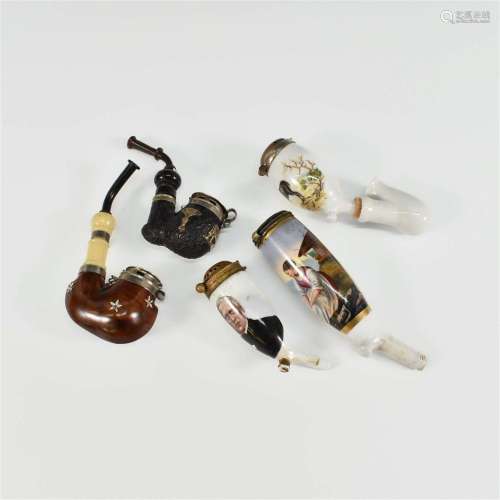 19TH/20TH C. WOOD PORCELAIN TOBACCO PIPES