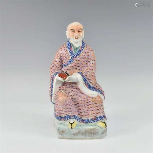 CHINESE FAMILLE ROSE LUO HAN PORCELAIN STATUE