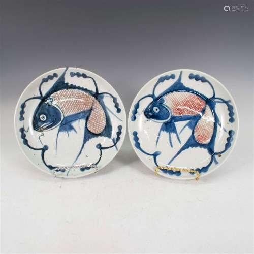 19TH C. CHINESE PAIR OF BLUE AND WHITE WITH RED UNDER GLAZED...