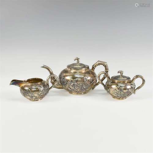 CHINESE EXPORT SILVER TEA SET OF THREE