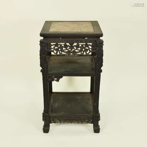 CHINESE ROSEWOOD SQUARE TABLE WITH MARBLE TOP