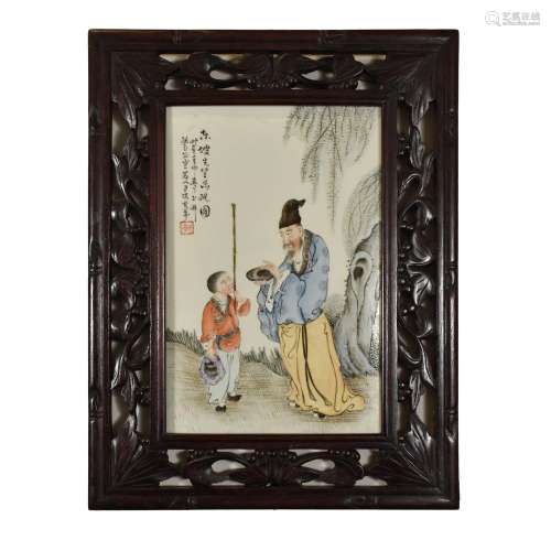CHINESE SOFTWOOD PORCELAIN PAINTING PLAQUE