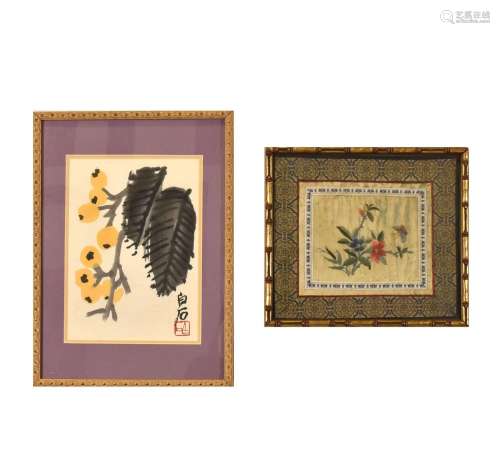 CHINESE EMBRODERY, TWO CHINESE PAINTING