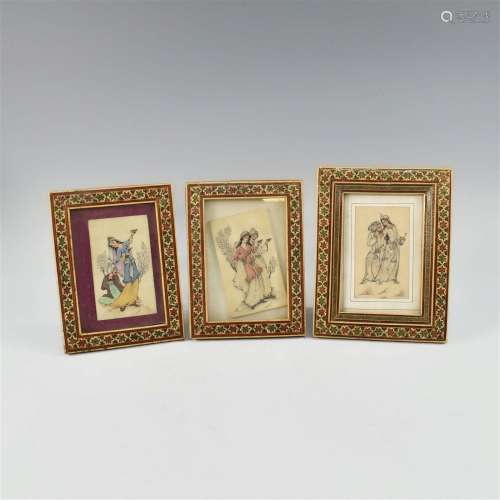 THREE INDIAN FRAMED PAINTINS