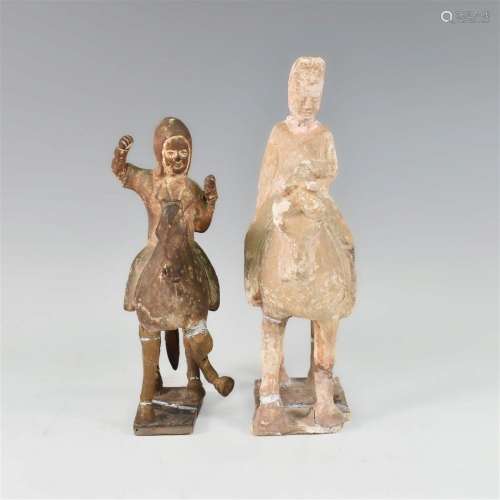 TWO PIECES OF CLAY MEN ON HORSE, TANG DYNASTY (BROKEN&RE...
