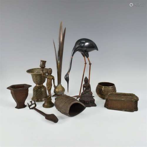 CHINESE BRONZE BELL & ASSORT ITEMS 10 PIECES