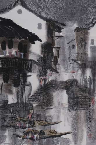 徐希（b.1940）江南水街 1992年作 设色纸本　立轴