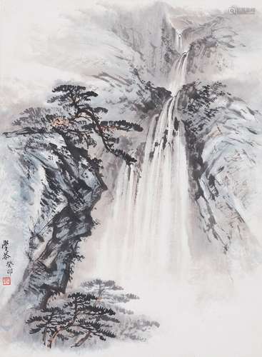 岑学恭（1917-2009）飞瀑松风图 1963年作 设色纸本　镜心