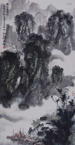 杨志谦（b.1941）漓江春雨情 1986年作 设色纸本　立轴