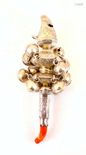 A 19th century children's rattle, 'IT' , Birming...