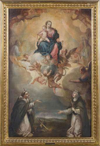 ESCUELA ESPAÑOLA (S. XVIII) - Virgen con Niño Jesús ante San...