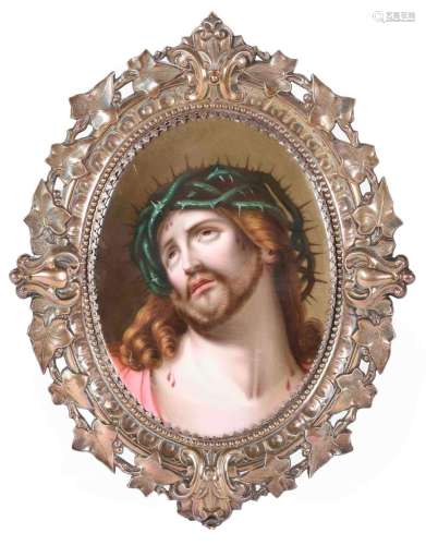 Marco realizado en plata con imagen de Ecce Homo en porcelan...