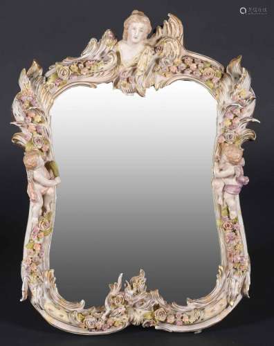 Espejo tocador realizado en porcelana con decoración floral ...