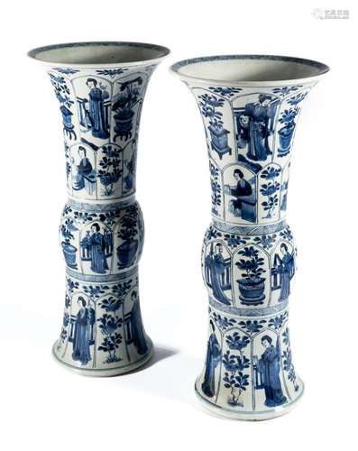 A PAIR OF CHINESE BLUE AND WHITE BEAKER VASES, ‘GU’, KANGXI ...