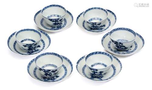 SIX CHINESE BLUE AND WHITE NANKING CARGO TEABOWLS AND SIX SA...