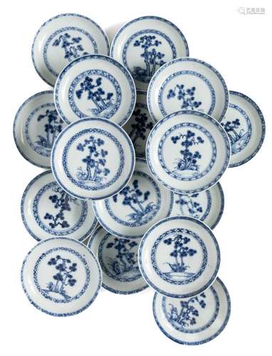 SIXTEEN CHINESE BLUE AND WHITE NANKING CARGO SAUCERS, QIANLO...