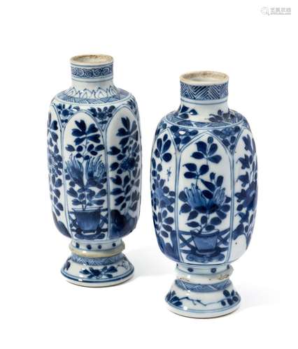 A PAIR OF CHINESE BLUE AND WHITE SMALL VASES, KANGXI PERIOD ...