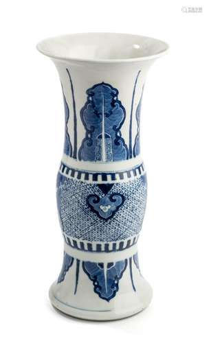 A CHINESE BLUE AND WHITE BEAKER VASE, 'GU', 19TH CEN...