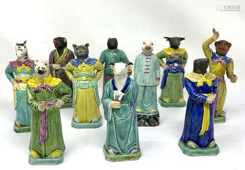 A SET OF NINE CHINESE ZODIAC FIGURES, 20TH CENTURY