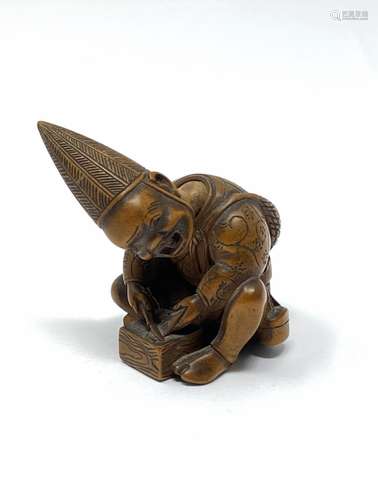 A JAPANESE WOOD NETSUKE, SIGNED MASAYOSHI, NAGOYA, 19TH CENT...