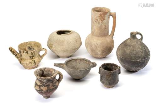 SEVEN PERSIAN POTTERY VESSELS, MOSTLY CIRCA 10TH-12TH CENTUR...