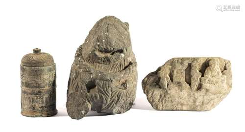 THREE GANDHARA GREY SCHIST FRAGMENTS, NORTH-WESTERN PAKISTAN...