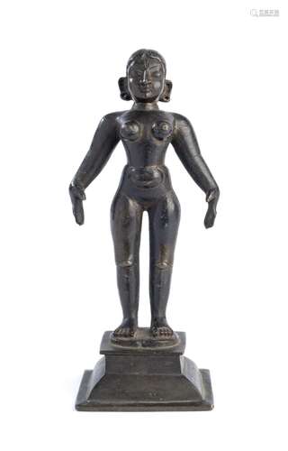 A BRONZE FIGURE OF A HINDU GODDESS, SOUTH INDIA, 19TH CENTUR...