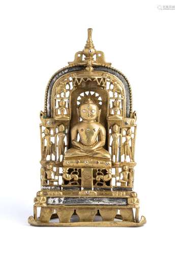 A JAIN BRASS SHRINE PROBABLY DEPICTING SUMATINATHA, GUJARAT,...