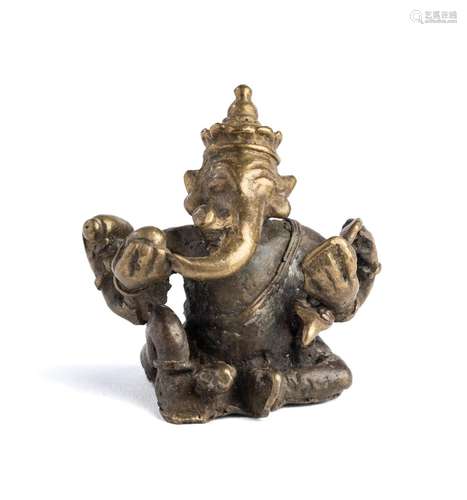 A SMALL BRONZE FIGURE OF GANESHA, HIMACHAL PRADESH, NORTHERN...