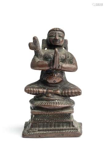 A BRONZE FIGURE OF RAMANUJA, TAMIL NADU, SOUTH INDIA, 19TH C...