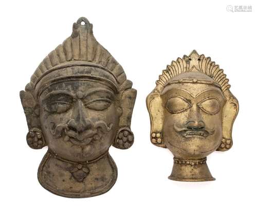 TWO BRONZE SIVA MASKS, WESTERN DECCAN, INDIA, 19TH CENTURY