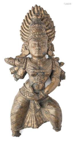 A FRAGMENTARY BRONZE FIGURE OF DURGA, PROBABLY KARNATAKA, WE...