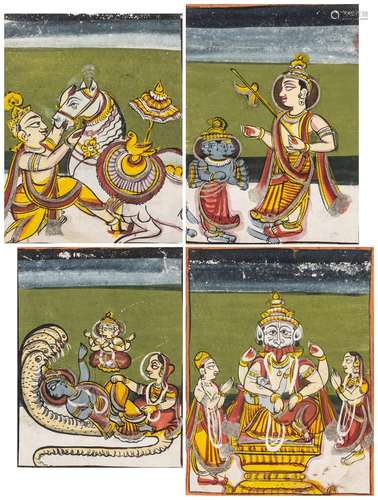 FOUR PAINTINGS DEPICTING HINDU DEITIES, RAJASTHAN, INDIA, LA...