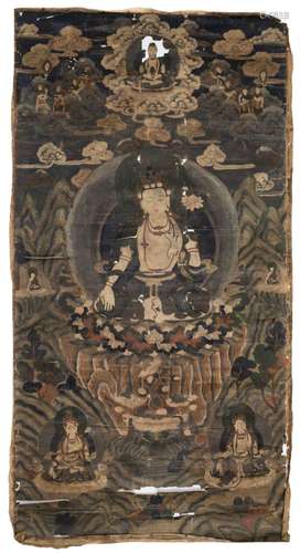 A LARGE FRAGMENTARY THANG-KA DEPICTING THE WHITE TARA, TIBET...