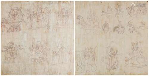 TWO SHEETS OF PAHARI DRAWINGS, PUNJAB, INDIA, 19TH CENTURY