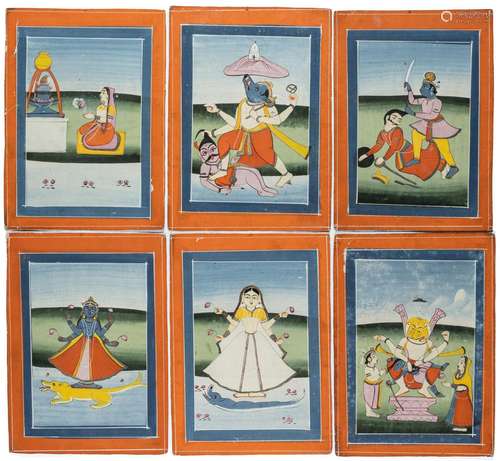 SIX PAINTINGS OF HINDU DEITIES, JAIPUR, RAJASTHAN, INDIA, 19...