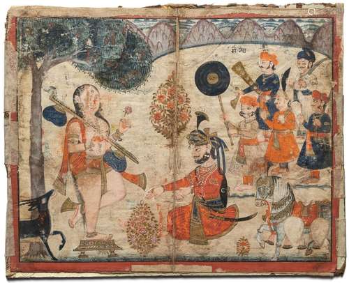 A RULER PAYS RESPECTS TO SARASWATI, BUNDI OR KOTAH, RAJASTHA...