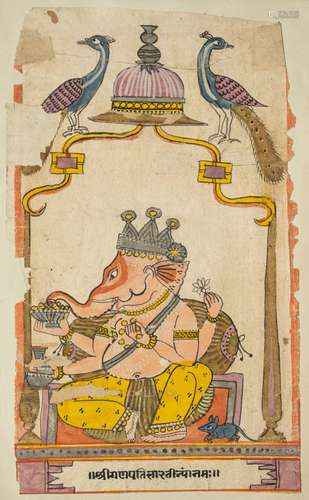 A FRAGMENTARY ILLUSTRATED FOLIO DEPICTING GANESHA, RAJASTHAN...