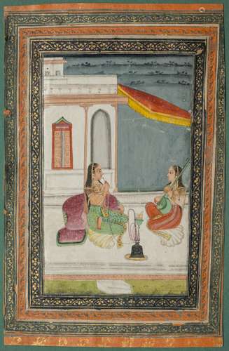 TWO LADIES SEATED ON A TERRACE, HYDERABAD, 18TH CENTURY