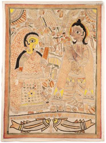 A LARGE MADHUBHANI PAINTING, BIHAR, EASTERN INDIA, MID-20TH ...