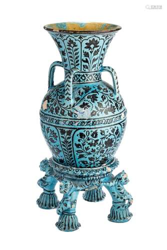 A BOMBAY SCHOOL OF ART VASE ON STAND, INDIA, LATE 19TH CENTU...