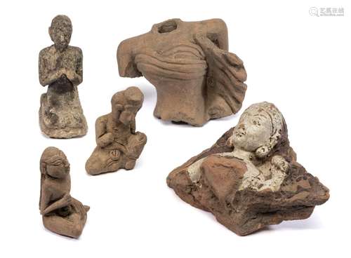 FIVE SOUTH-EAST ASIAN TERRACOTTA FRAGMENTARY FIGURES, 8TH-15...