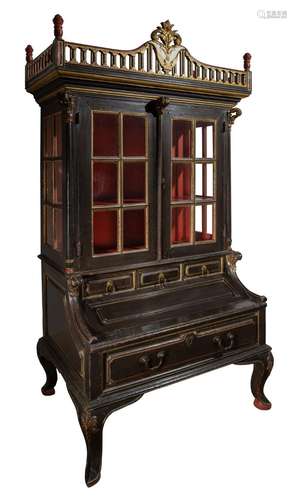 A DUTCH COLONIAL EBONISED GLAZED CABINET (LEMARI), JAVA, IND...