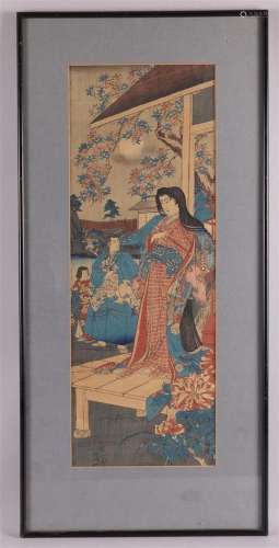 Ukio-e, Edo 19e siècle "L'artiste reçoit un guerrie...